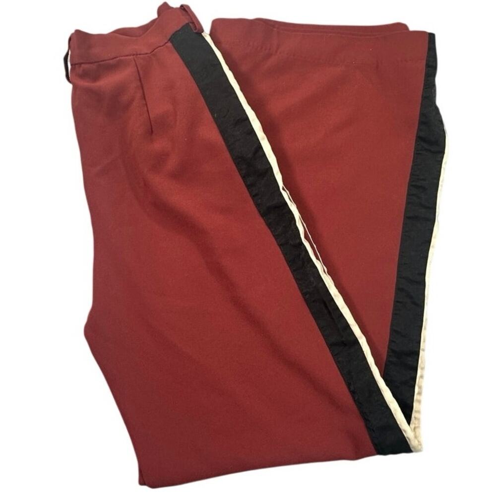 Dance & Marvel Wide Leg Tuxedo Pants Burgundy Cream Side Stripe Small
